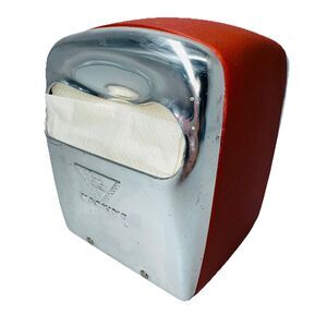 Vintage Hostess Napkins Dispenser Holder Marathon American Can Maroon Retro